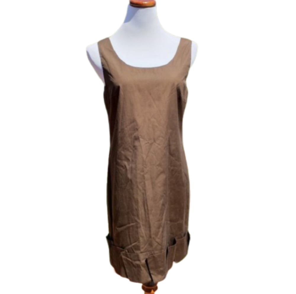 🔥FINAL PRICE!🔥 PRADA Sleveless Brown Pleated Hem Cotton Dress Sz 8